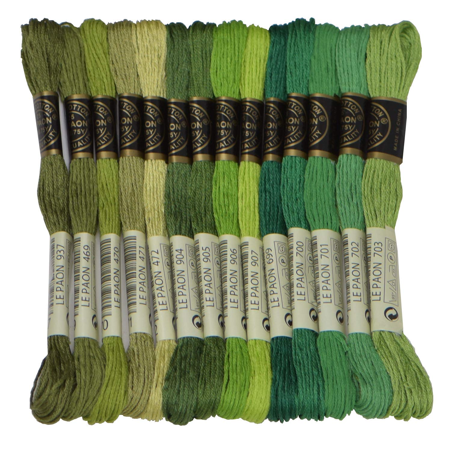 Premium Rainbow Color Embroidery Floss - 14 Skeins Cross Stitch Thread Kit for Friendship Bracelets, DIY Crafts & Sewing Projects - Medium Avocado Green Gradient - Perfect for Needlework, Scrapbooking & Handmade Gifts