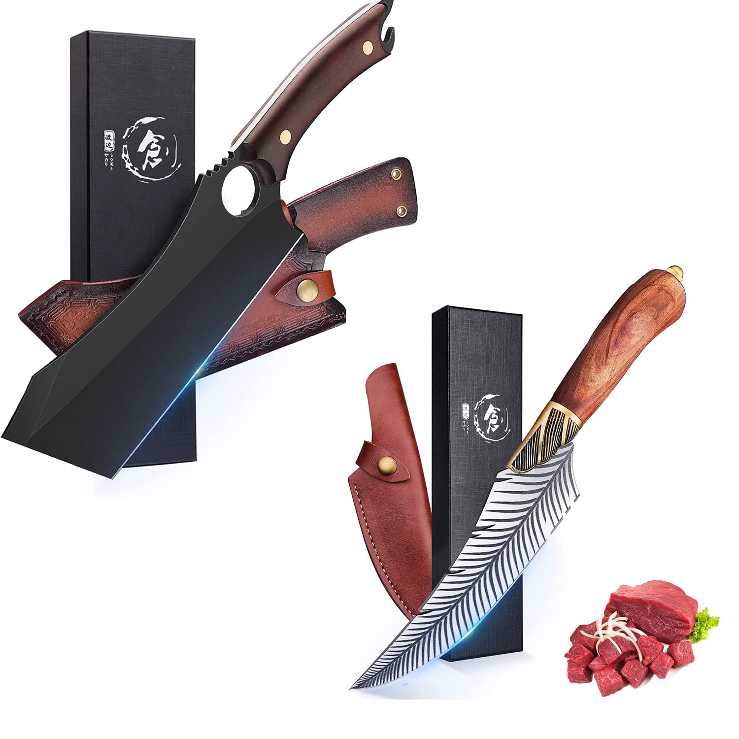 10 Inch Black Meat Cleaver - High Carbon Steel Chef Butcher Knife with Sheath | Sharp Boning & Chopping Knife for Cooking, BBQ & Camping | Includes Gift Box & Bottle Opener | Perfect for Professional Chefs & Outdoor Enthusiasts
