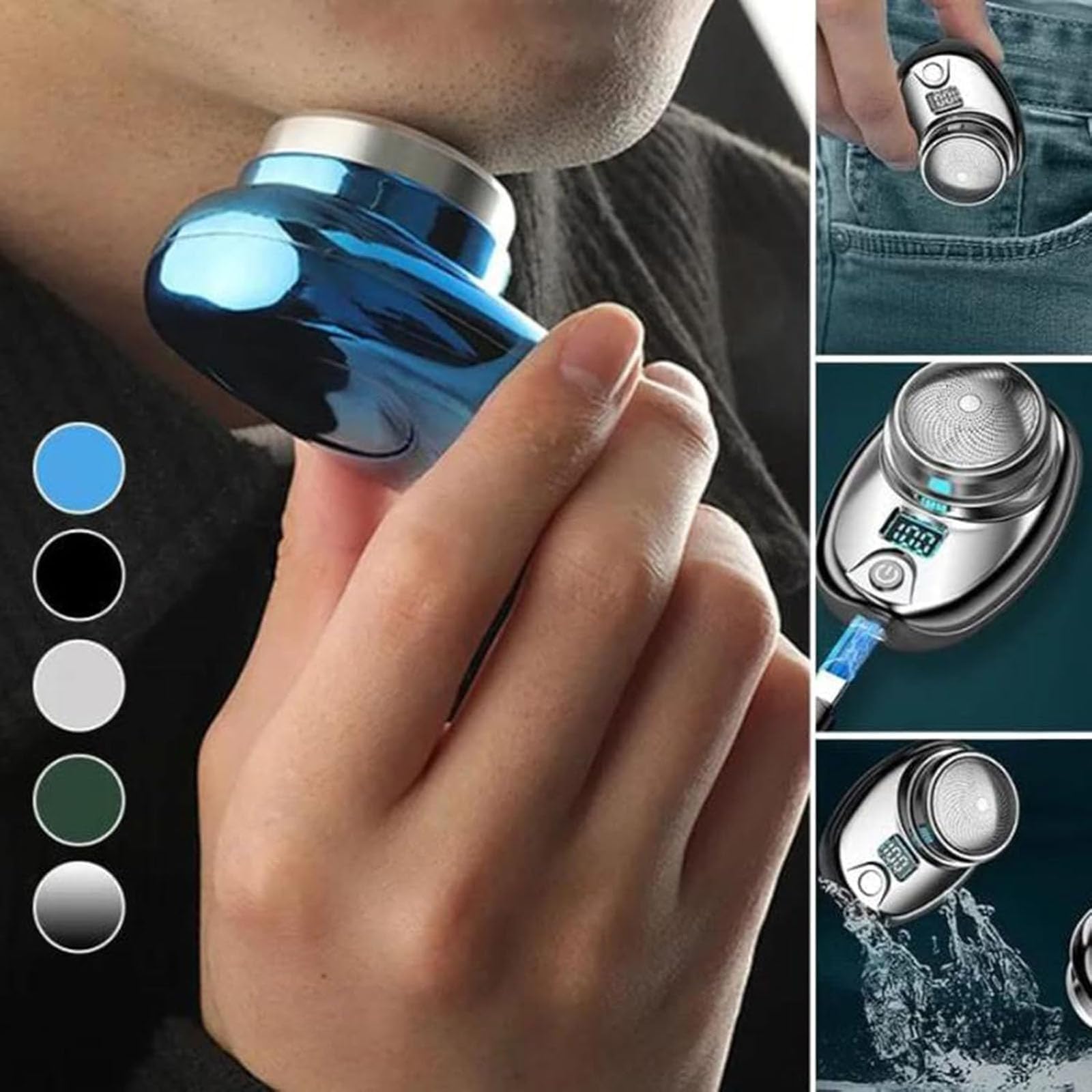 Berbiget Mini Electric Shaver for Men - Waterproof Wet/Dry Rechargeable Shaver with Washable Head, Portable Travel Razor for Face & Body Grooming (Blue) - Perfect for Home, Travel & Gym Use