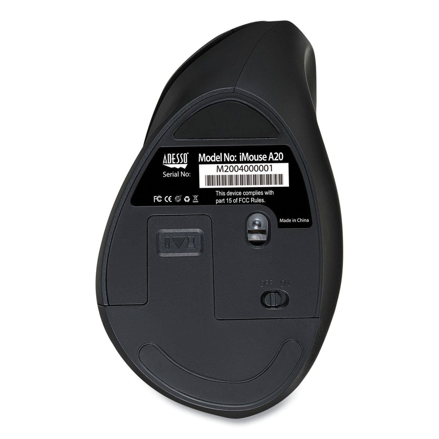 Adesso Imouse A20 Antimicrobial Vertical Wireless Mouse - Ergonomic Right-Handed Design, 2.4GHz with 33ft Range, Black/Granite - Perfect for Office Work, Gaming & Computer Use
