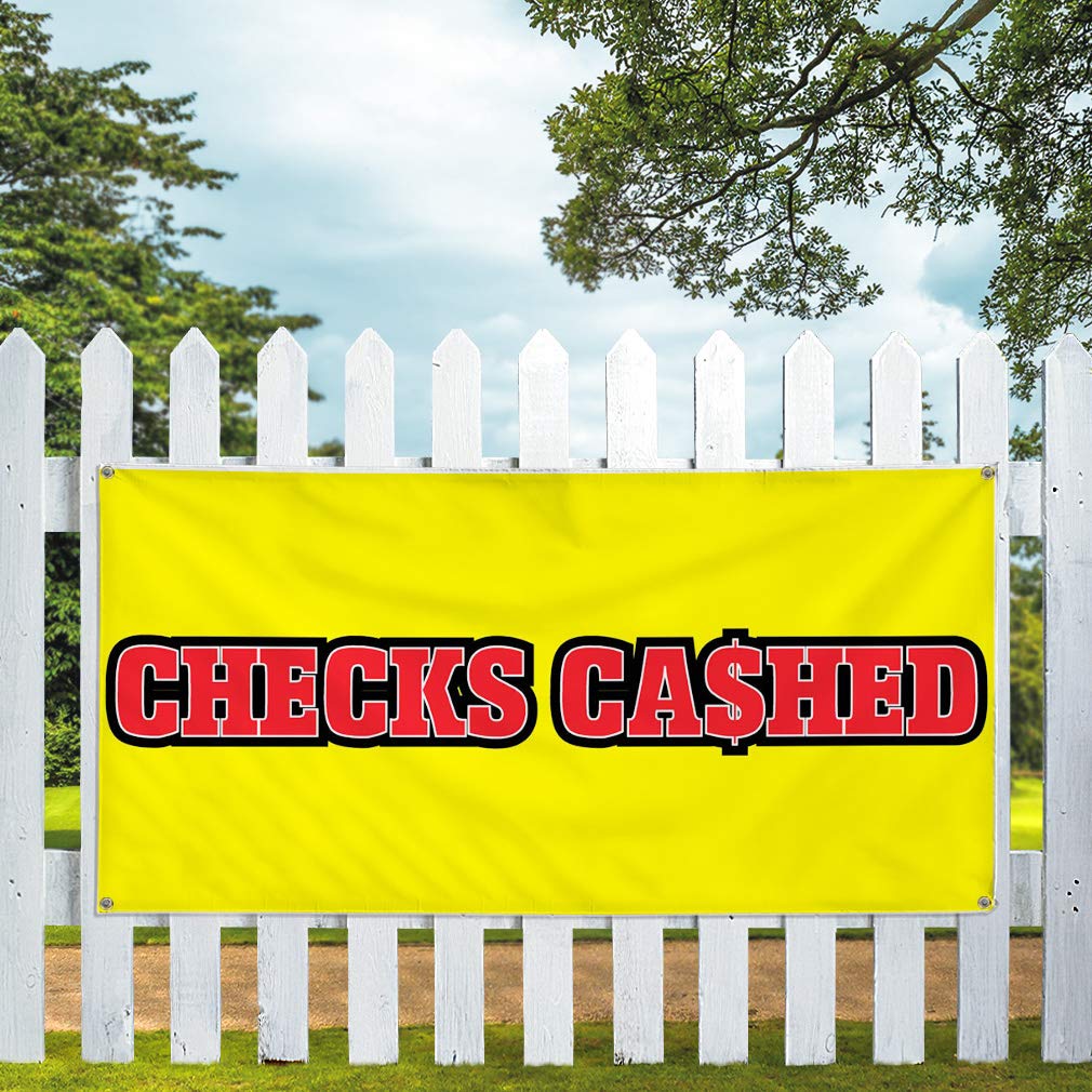 Custom Vinyl Banner 48x96 Inches - Weatherproof, Durable Outdoor Business Sign with 8 Grommets (Multiple Sizes Available) - Perfect for Yard Signs, Checks Cashed Businesses & Industrial Advertising