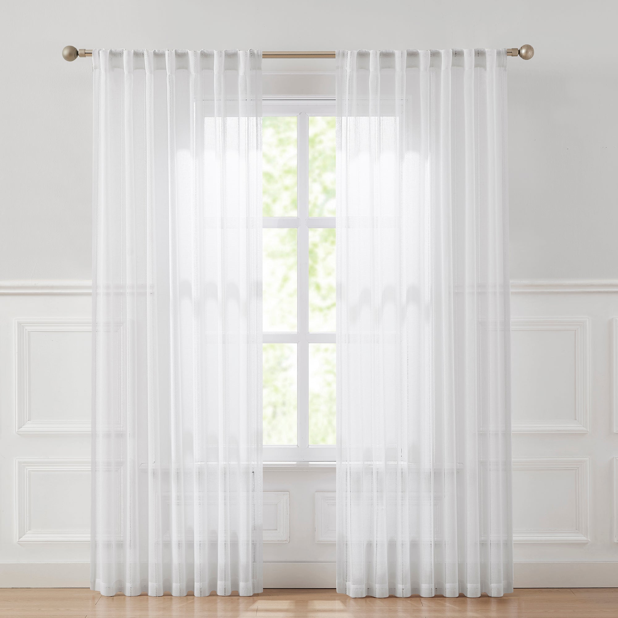 Calia Textured Stripe Sheer Window Curtain Panels - Light Filtering Privacy Drapes for Living Room & Bedroom
