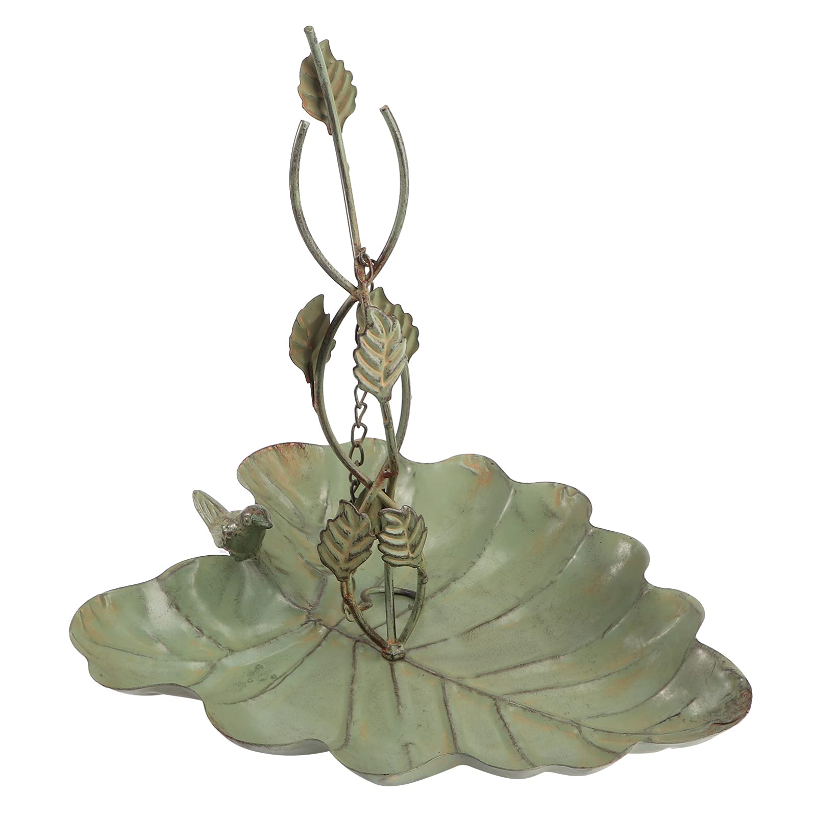 Wrought Iron Hanging Bird Feeder Tray - Leaf Shaped Outdoor Garden Decor for Backyard Birds - Dark Green - Attract Cardinals, Finches & Hummingbirds to Your Garden