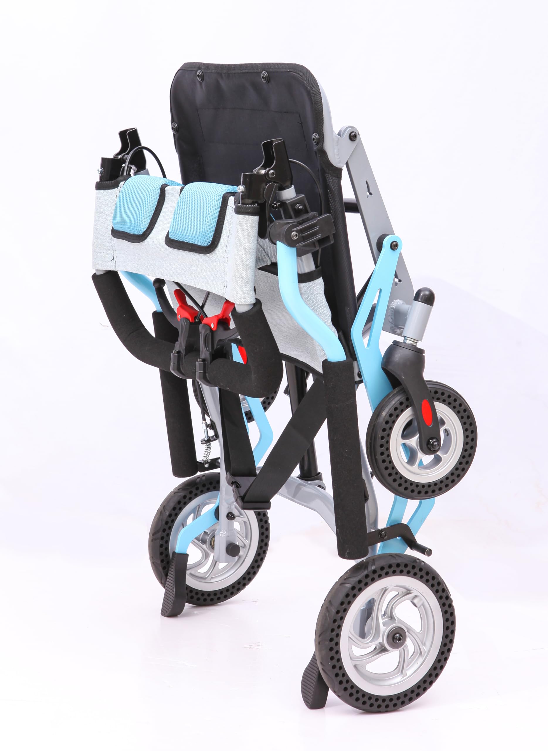 Ultra Lightweight Folding Transport Wheelchair for Elderly - Portable, Locking Handbrake, Removable Flip Armrests & Swinging Footrests (Gray Blue) - Ideal for Travel, Doctor Visits, and Indoor/Outdoor Mobility