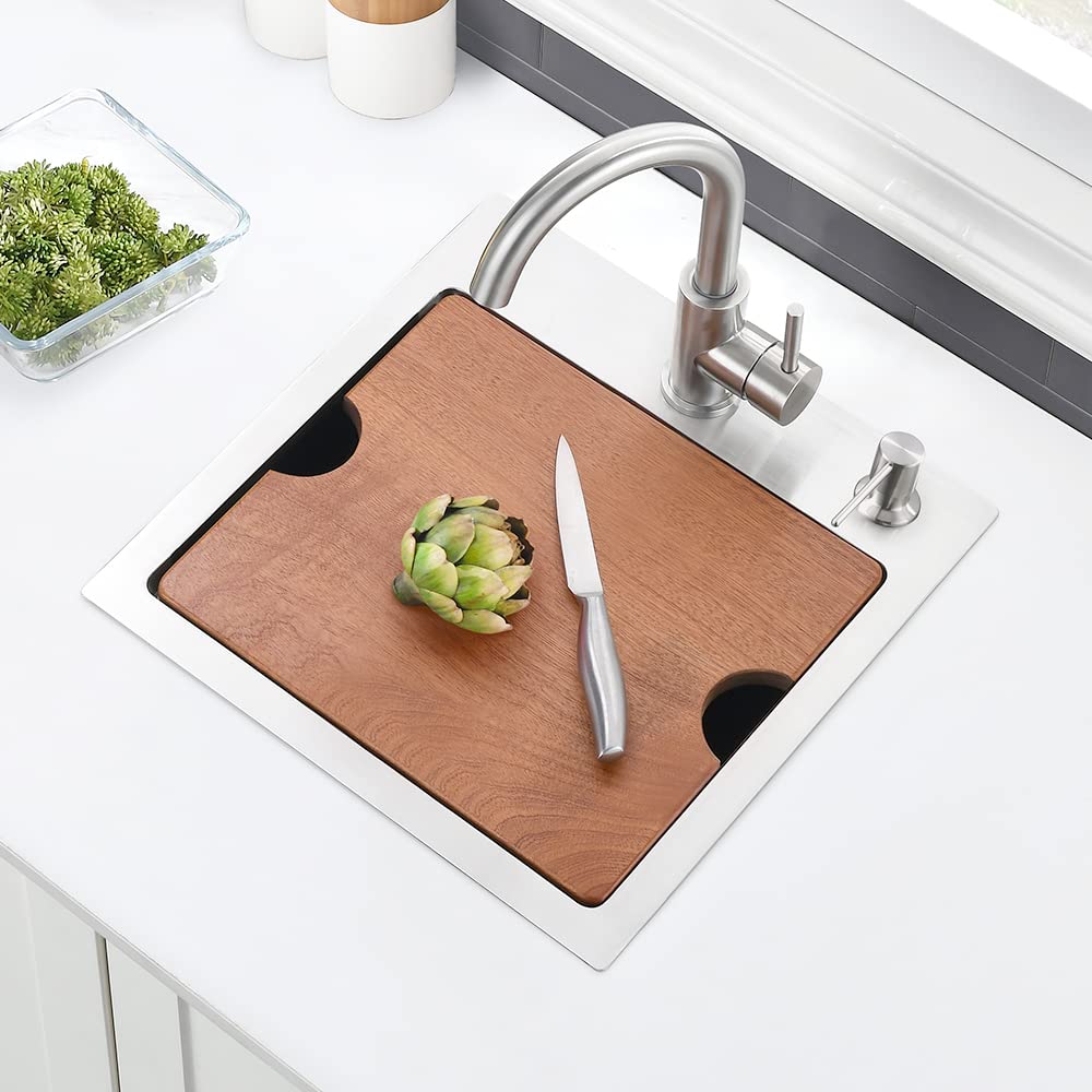 15x15 Inch Stainless Steel Drop-In Bar Sink - 16 Gauge Commercial Grade Small Kitchen Sink with Cutting Board | Perfect for RV, Outdoor Kitchen & Home Bar Prep Stations