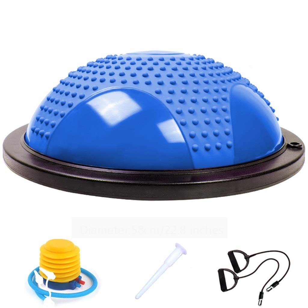58cm Yoga Balance Trainer Air Dome Ball with 2 Elastic Bands - Fitness & Strength Exercise Ball for Core Workouts, Massage, Weight Loss & Body Shaping | Home Gym Equipment (Blue) - Perfect for Yoga, Pilates, Physical Therapy & Postpartum Recovery