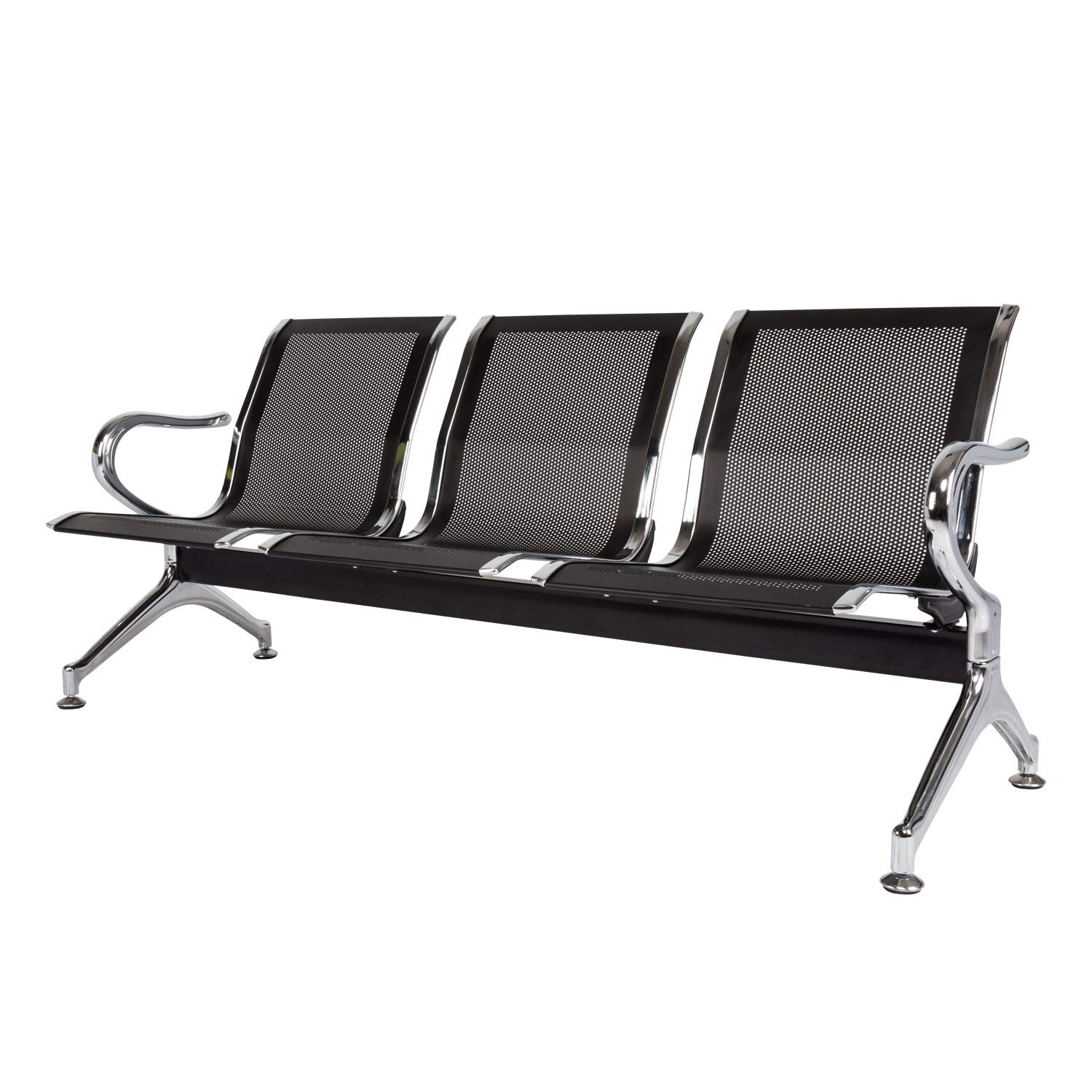3-Seat Waiting Room Chairs with Arms - Durable Reception Bench for Airport, Hospital, Bank & Lobby - Comfortable Guest Seating for Waiting Areas, Schools & Barbershops (Black) - Perfect for High-Traffic Public Spaces & Commercial Environments