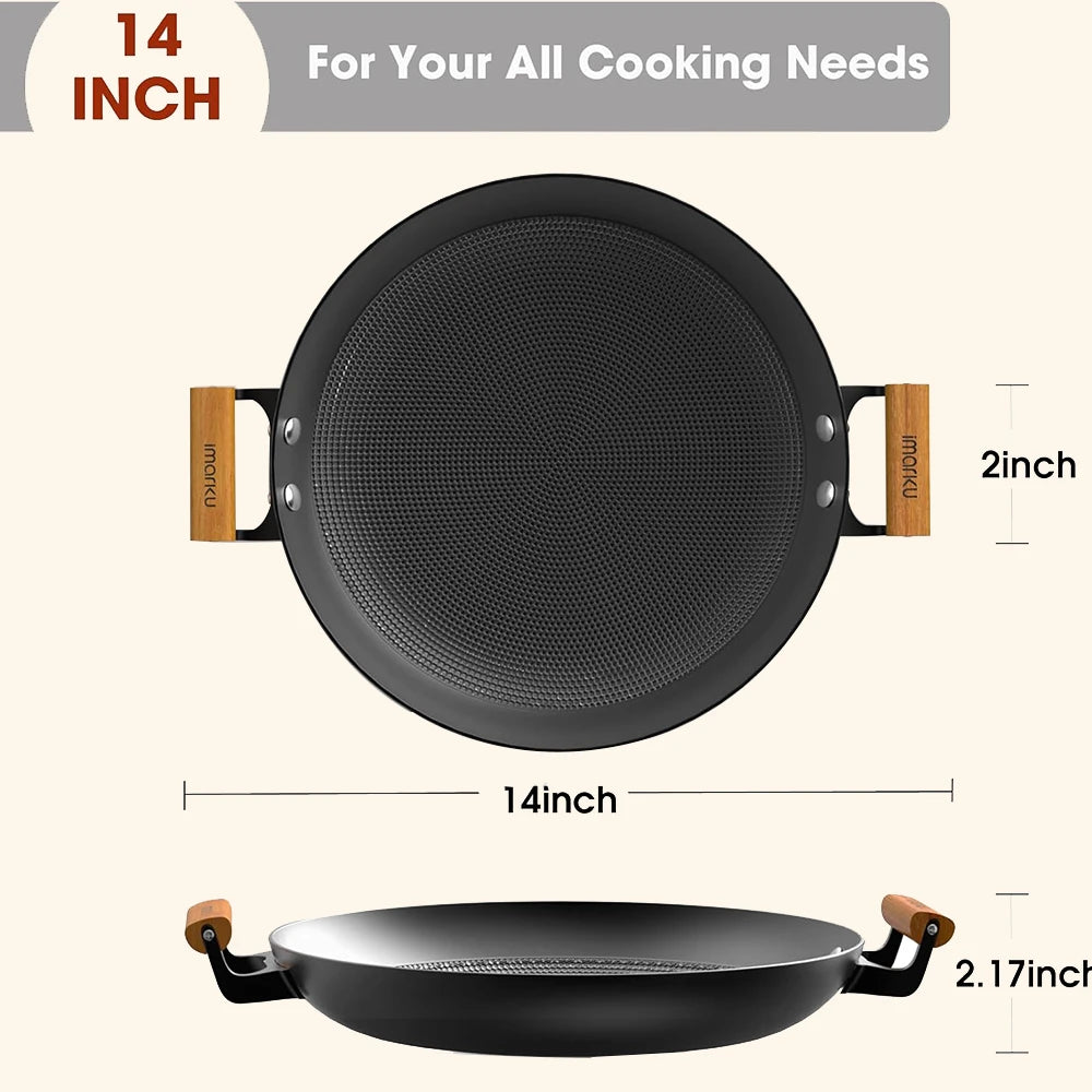 14 Inch Large Cast Iron Skillet - Pre-Seasoned Cast Iron Paella Pan for Cooking, Grilling & Baking - Perfect for Stovetop, Oven & Outdoor Camping