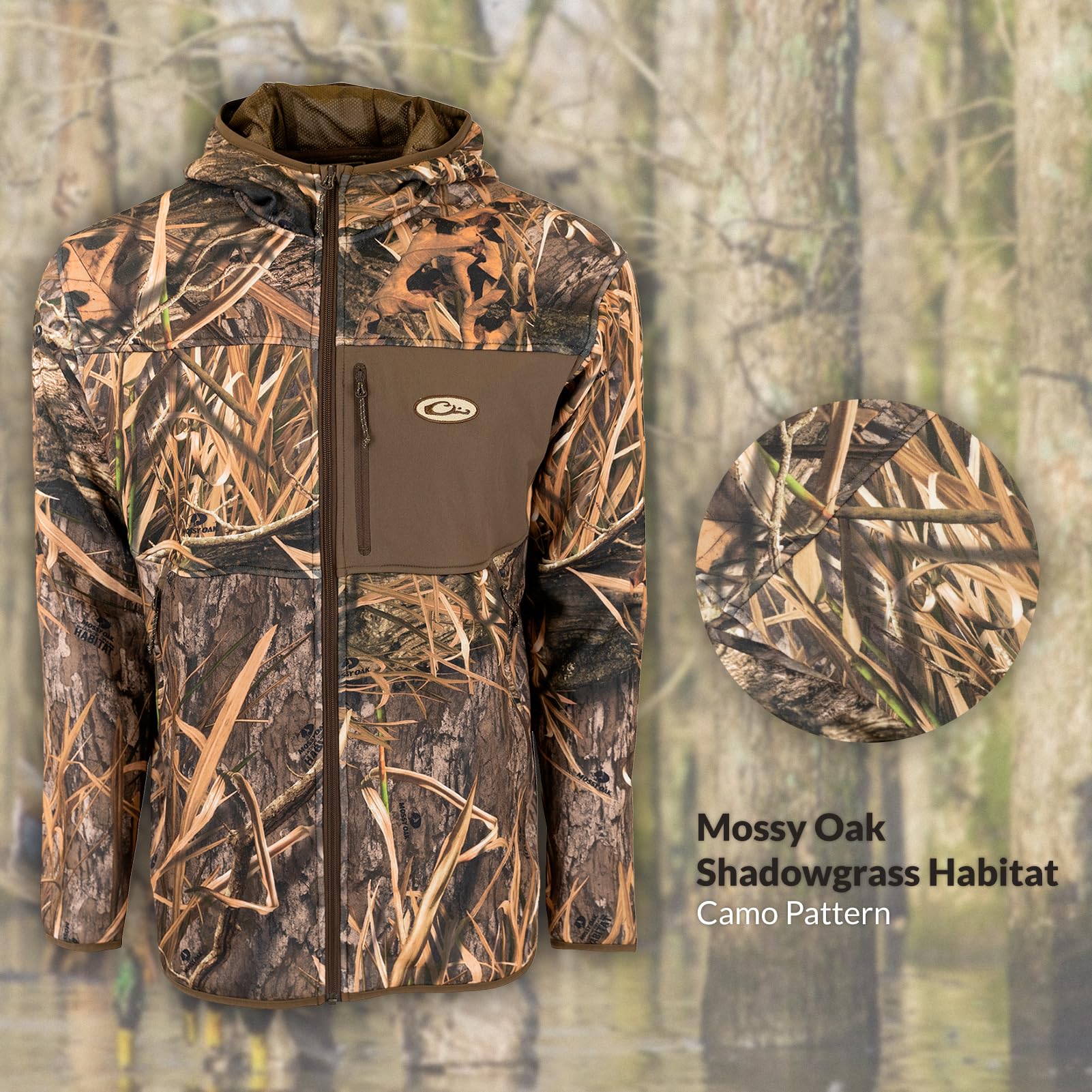 Drake Waterfowl Men's Camo Hunting Jacket - Shadowgrass Habitat Camouflage for Waterfowl & Turkey Hunting | Outdoor Gear for Hunters