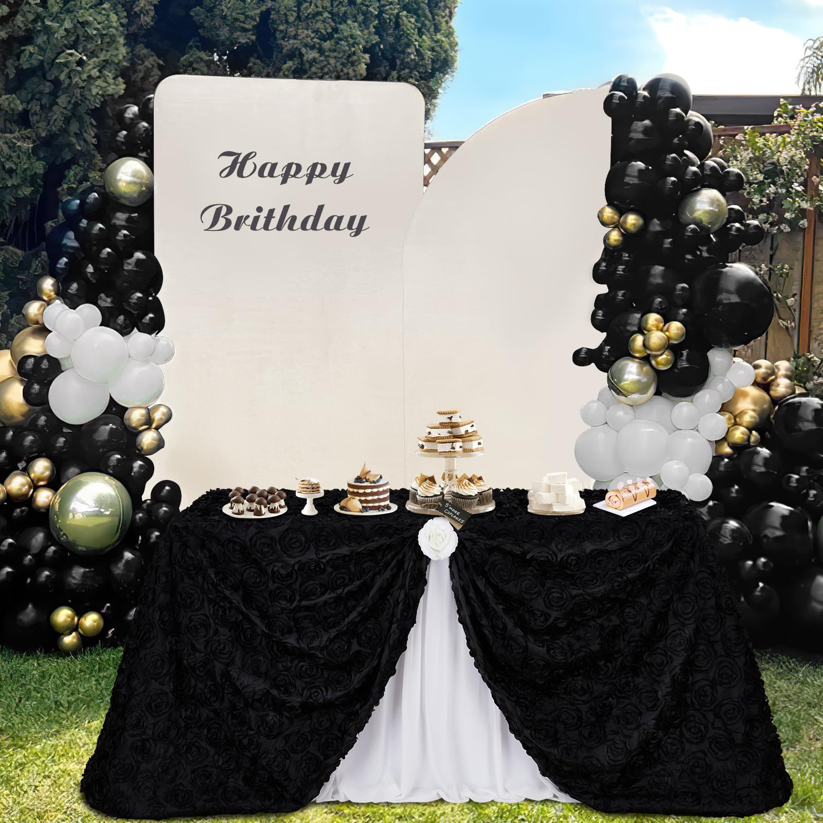3D Floral Satin Rosette Tablecloth - Black Rectangular 50x102 Inches Wedding Table Runner for Bridal Shower, Baby Shower, Banquet & Party Decorations | Elegant Dining Table Cover for Special Events & Home Decor