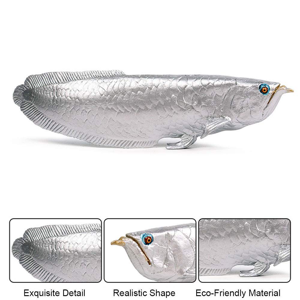 Flormoon Realistic Silver Arowana Fish Figurine - Educational Sea Animal Toy for Kids, Science Project, Christmas & Birthday Cake Topper - Perfect for Home Decor, Aquarium Display, and Toddler Learning Activities