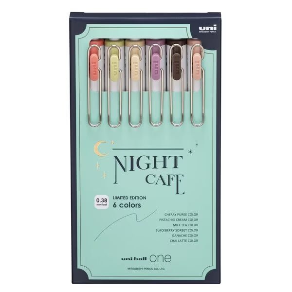 Uni-Ball One Limited Edition Night Cafe Series - 6 Color Gel Ink Pen Set by Mitsubishi Pencil | Premium Writing & Art Supplies for Sketching, Journaling & Creative Projects
