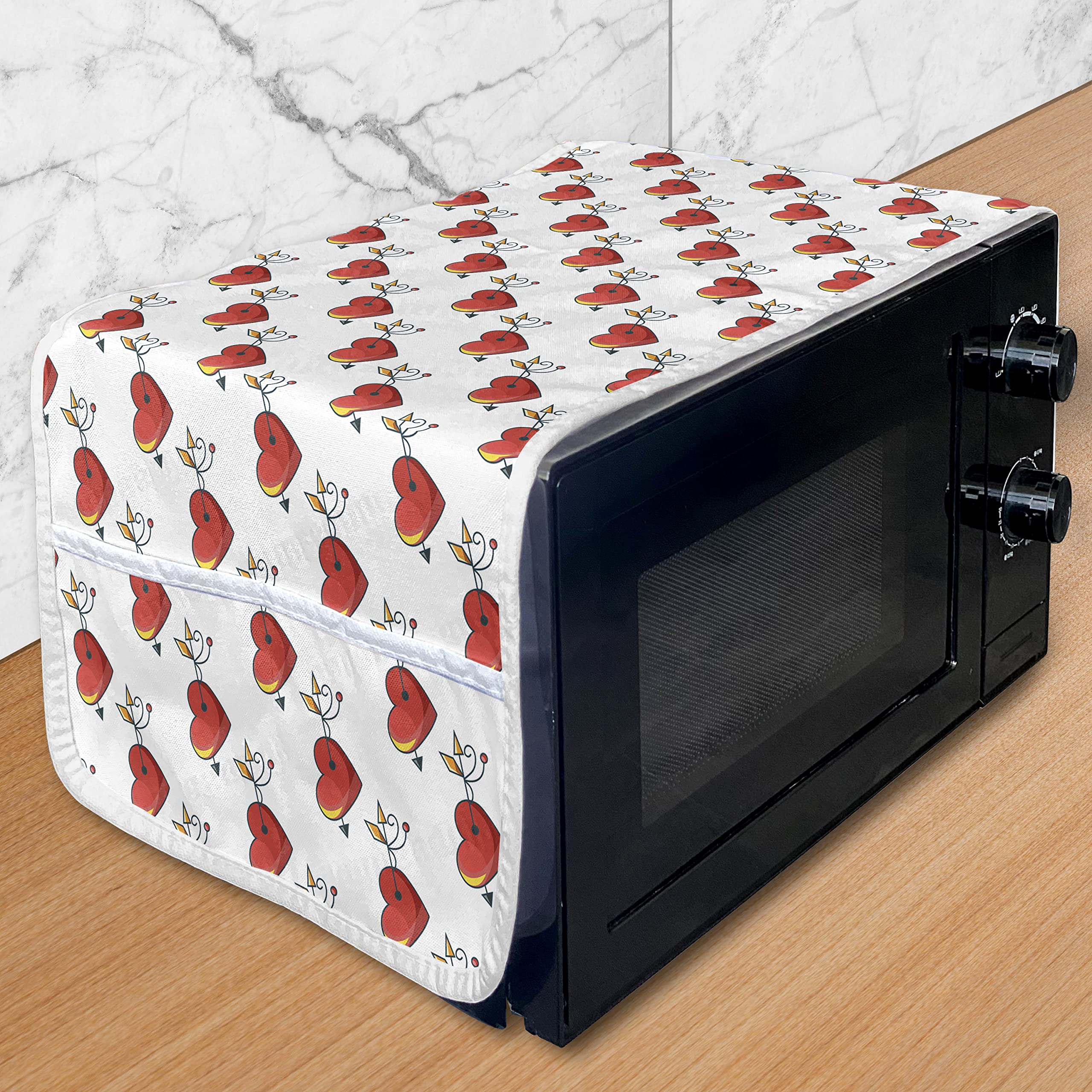 Ambesonne Romantic Microwave Oven Cover - Valentine's Hearts Design, Water Resistant Kitchen Organizer with Pockets, 36