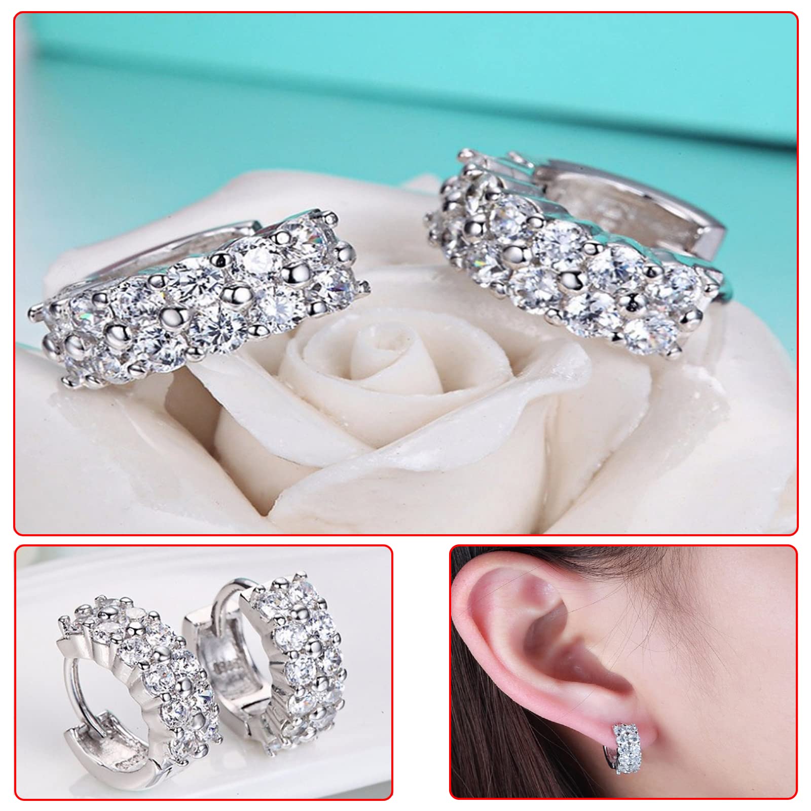 Zirconia Hoop Earrings for Women - 925 Sterling Silver Dainty Rhinestone Earrings | Elegant Jewelry Gift for Birthday, Anniversary & Everyday Wear