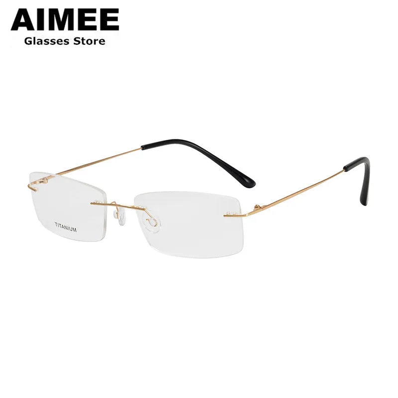 Aimee Unisex Rimless Square Titanium Eyeglasses 4100 - Lightweight Durable Frame for Men & Women - Perfect for Reading, Work, and Everyday Wear
