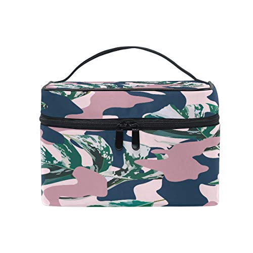 Large Makeup Bag Organizer - Blue Camo Print Cosmetic Case for Women | Travel & Toiletry Storage