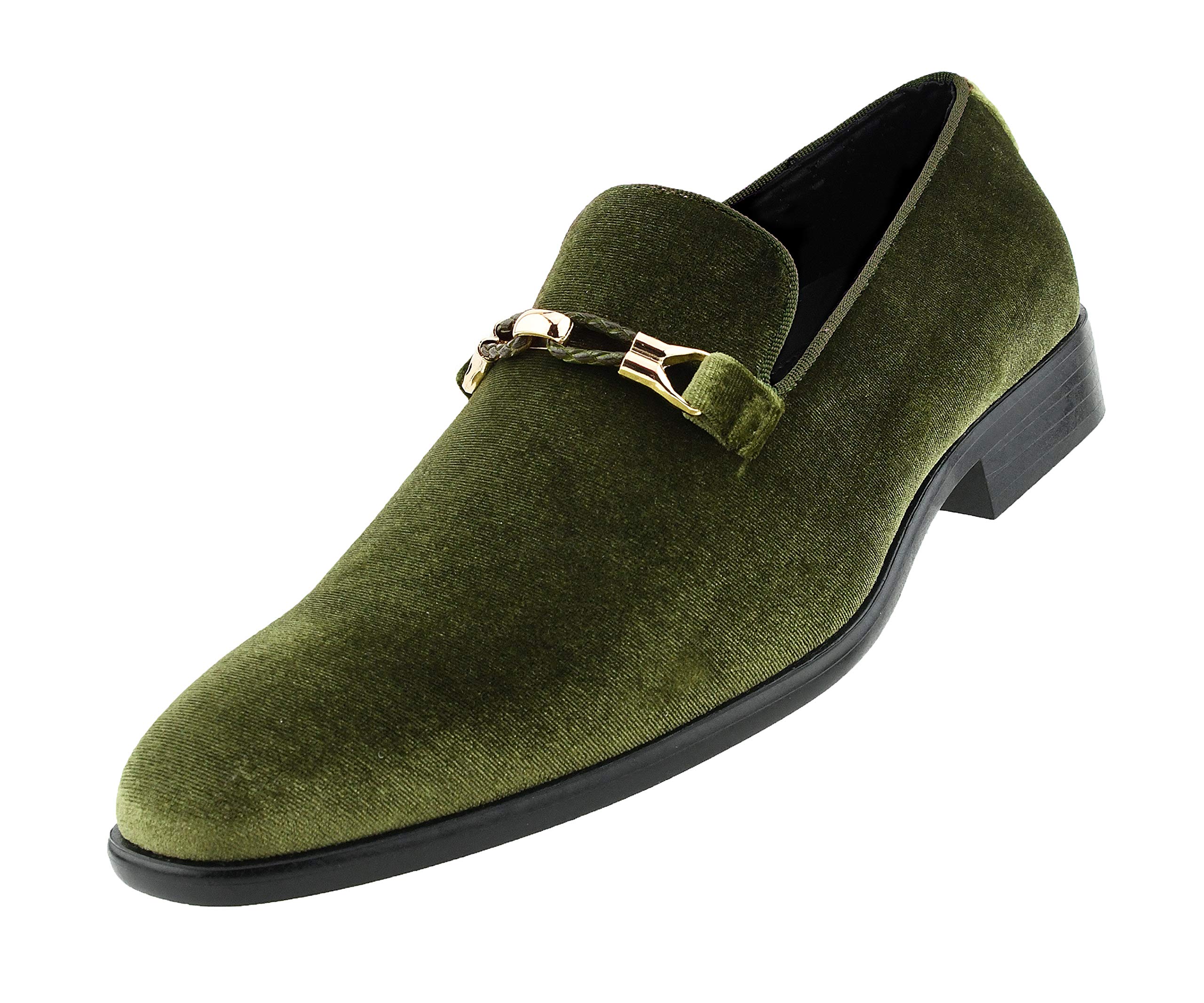Amali Aller Men's Casual Loafers - Slip On Velvet Tuxedo Shoes with Metal & Knitted Buckle - Formal & Comfortable Slippers for Weddings, Parties & Office Wear