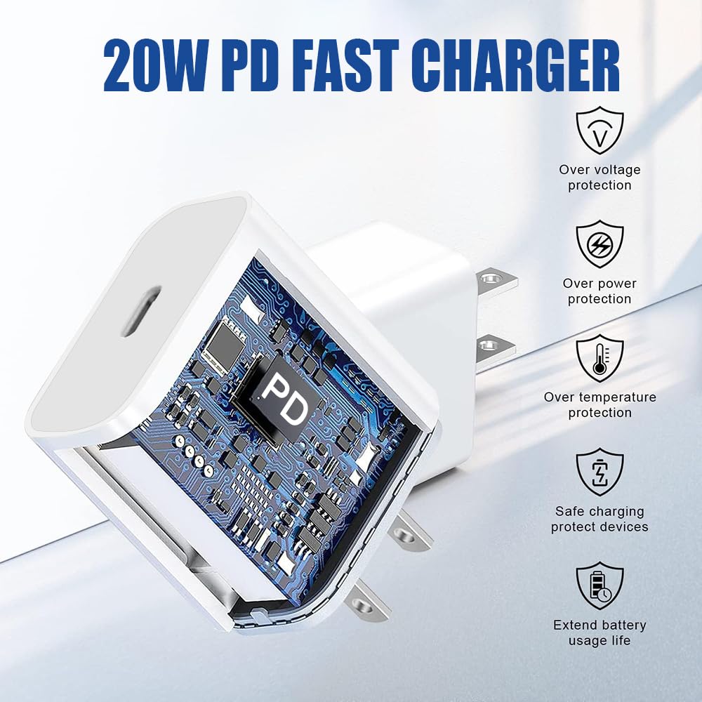 SFHMIA 20W USB C Fast Charger [3-Pack] - PD Wall Charger with Cable for iPhone 16/15 Pro Max/Plus, iPad 10th/Air 5th/4th & Type-C Devices | Perfect for Home, Office & Travel Charging
