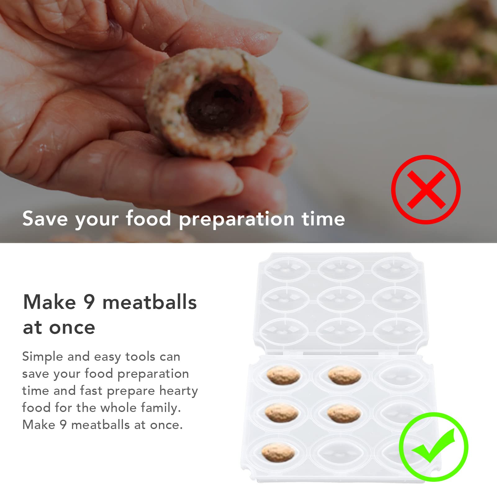 **Manual Meatloaf Mold Maker - 9 Grid Transparent Meatball Press Tool for Homemade Meatballs, Cakes & Salads - Time & Labor Saving DIY Cooking Accessory for Easy Meal Prep & Party Food**