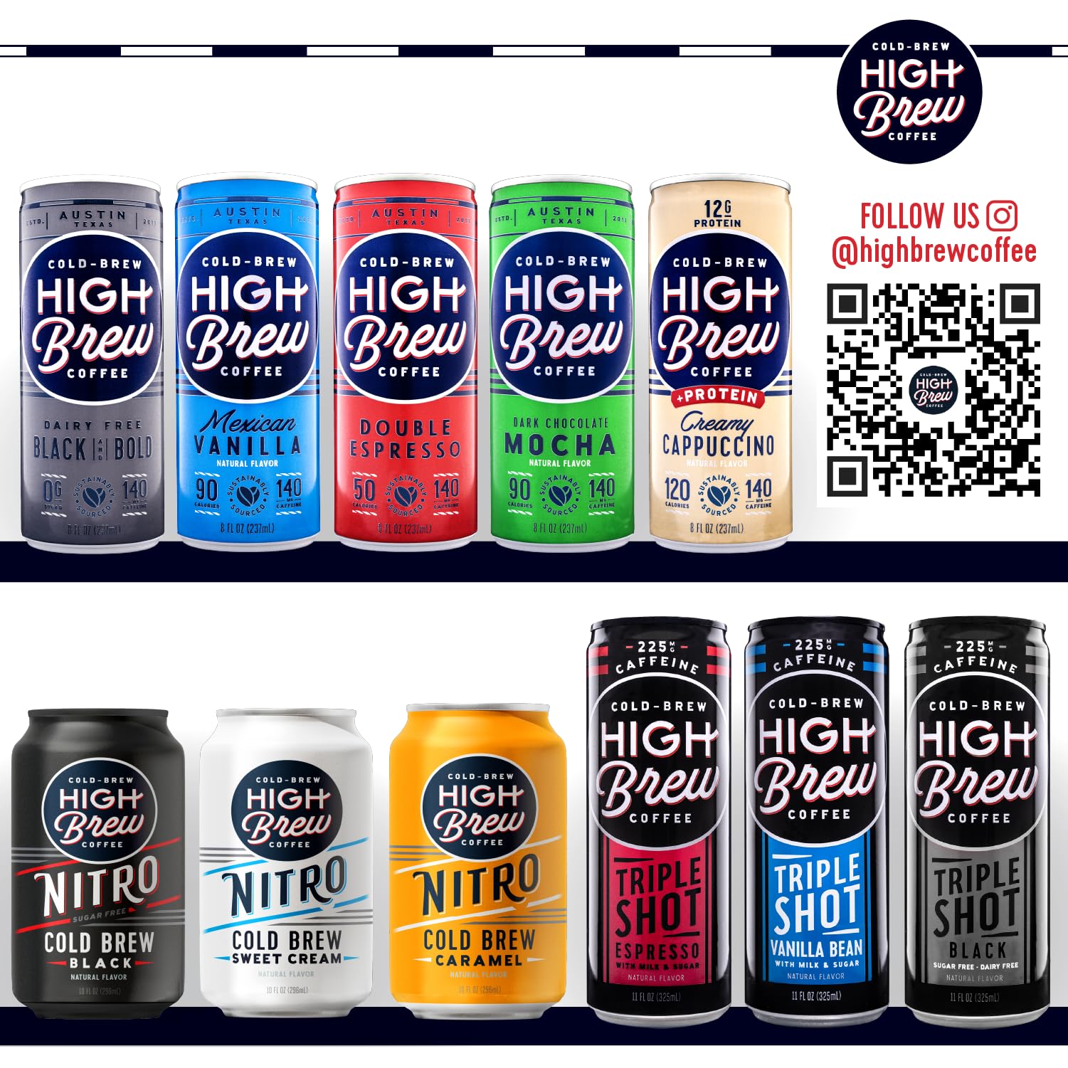 High Brew Coffee Triple Shot Vanilla Bean Cold Brew - 11 Fl Oz Ready-To-Drink Coffee (Pack of 12) - Perfect for Office, Travel & On-The-Go Energy Boost