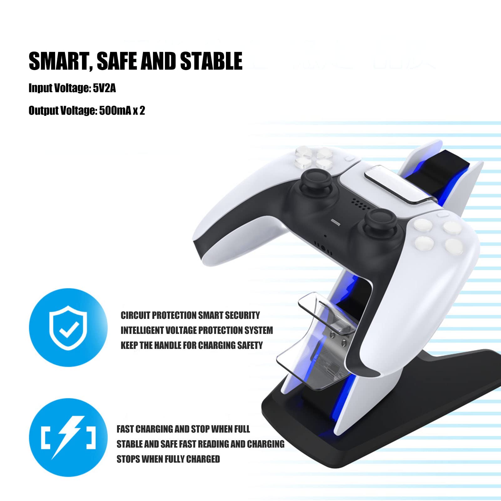 TOTITOM Wireless Charging Station for PS5 Controller - Dual Port Fast Charging Dock with Ambient Light, Compatible with PlayStation 5 Accessories (White) - Perfect for Gaming Setup & Nighttime Play