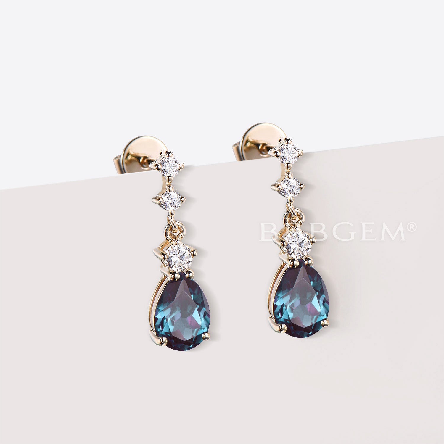 Pear Shaped Alexandrite Dangle Earrings | Color Changing Gemstone Jewelry | Wedding, Party & Evening Wear Accessories