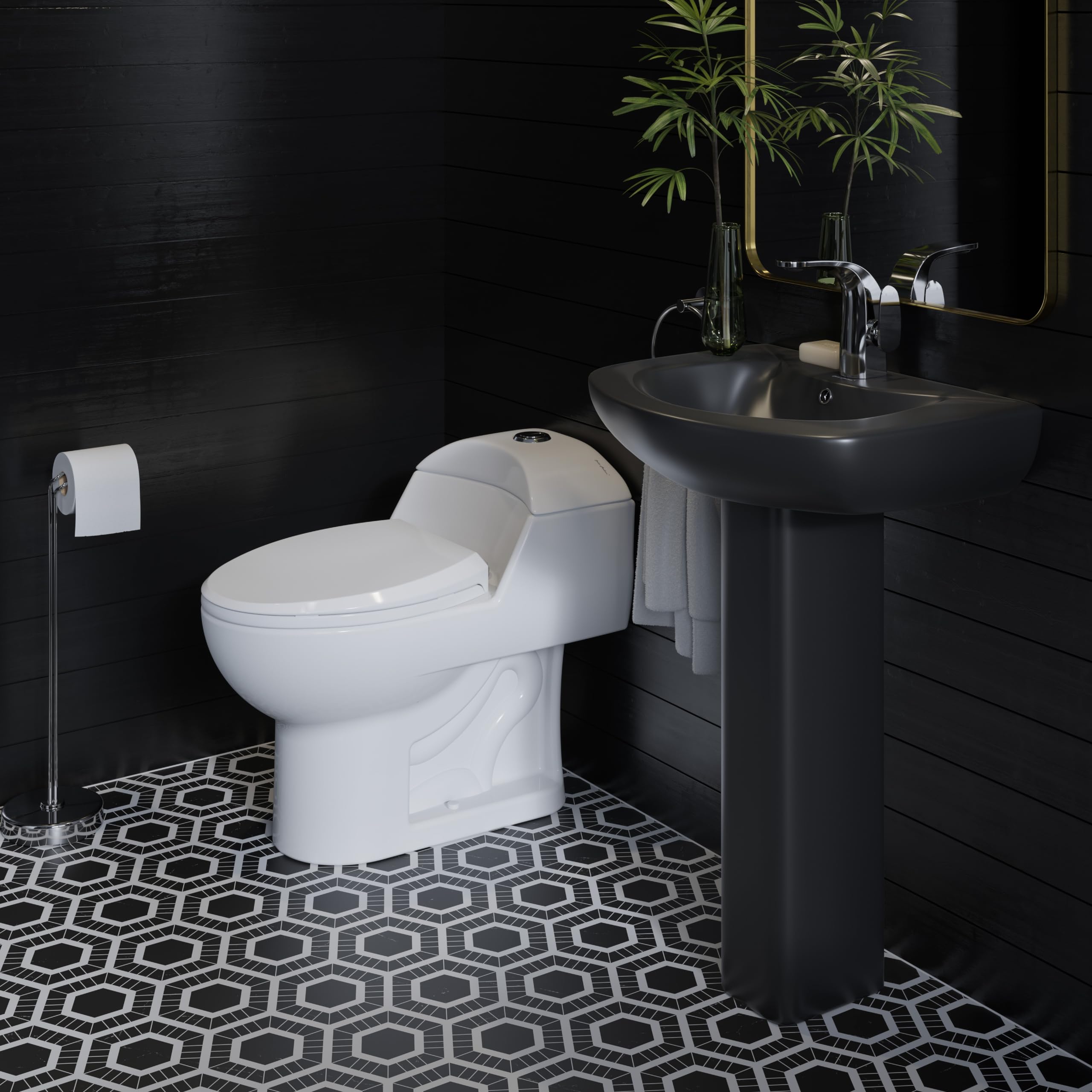 Chateau Two-Piece Round Pedestal Sink in Matte Black - Modern Bathroom Vanity for Small Spaces | Perfect for Powder Rooms & Guest Baths