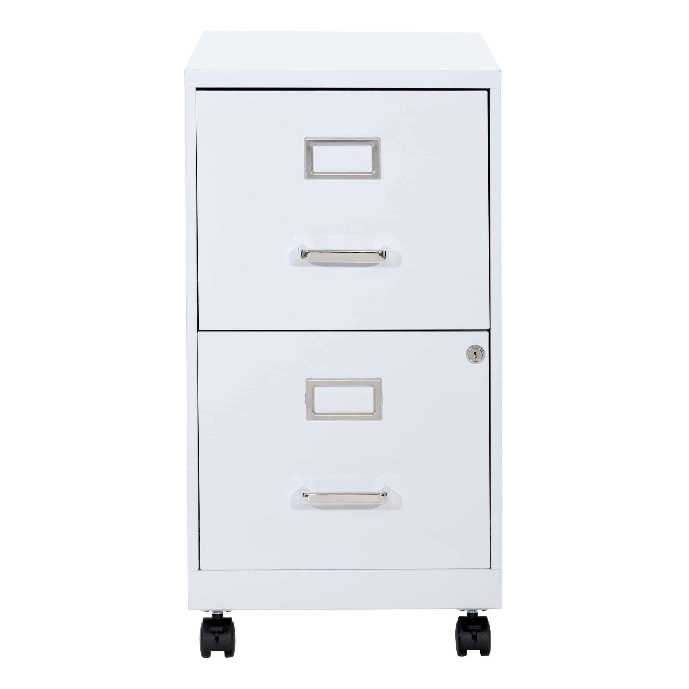 OSP Home Furnishings 2-Drawer Mobile Locking Metal File Cabinet, White - Office Storage Solution for Documents & Supplies | Rolling File Cabinet for Home & Business Use