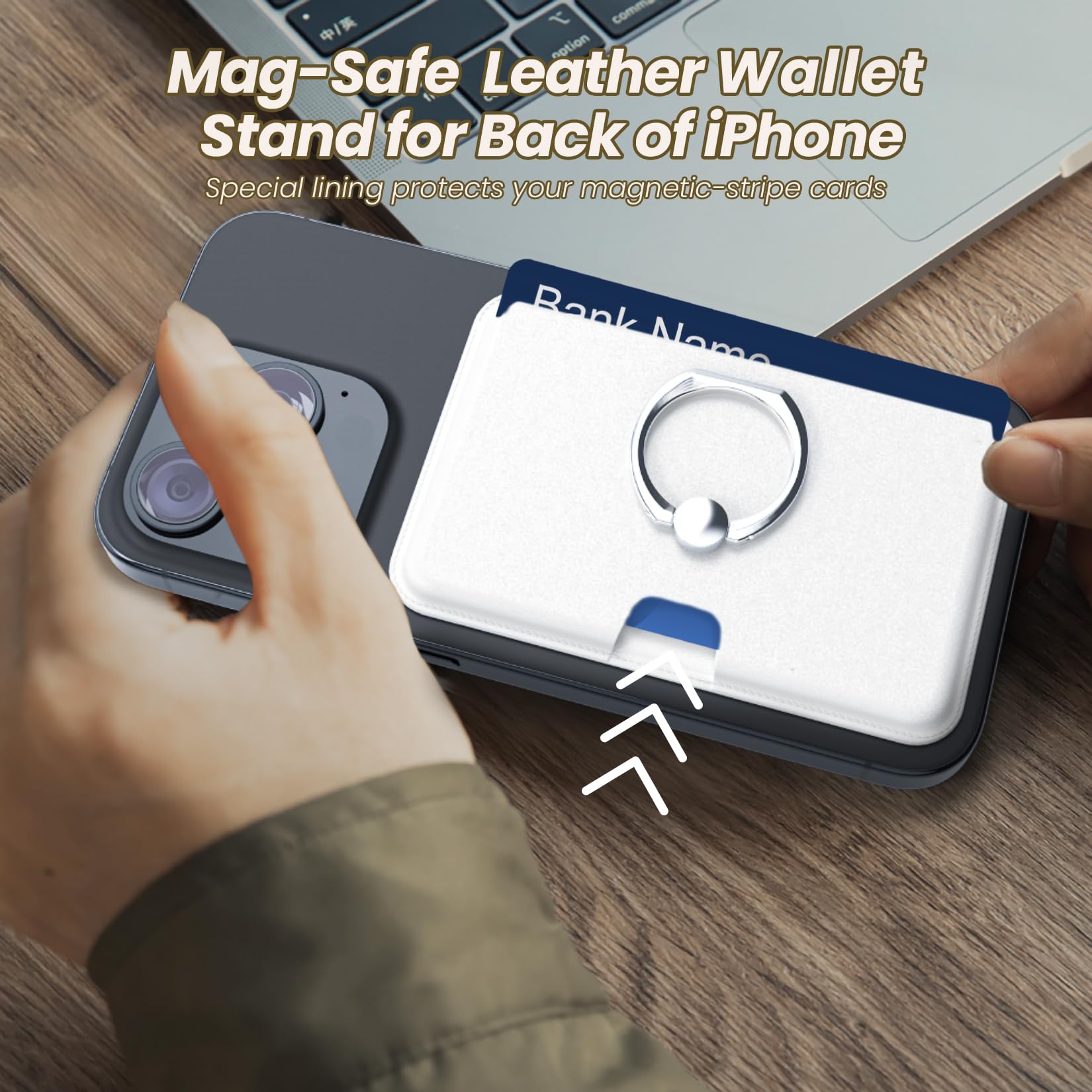 Magnetic Phone Wallet with Ring Holder - Sidepush MagSafe Card Holder, 360° Adjustable Stand for iPhone 15/14/13/12 Pro/ProMax | Slim Wallet Case for Credit Cards & Cash | Perfect for Work, Travel & Everyday Use