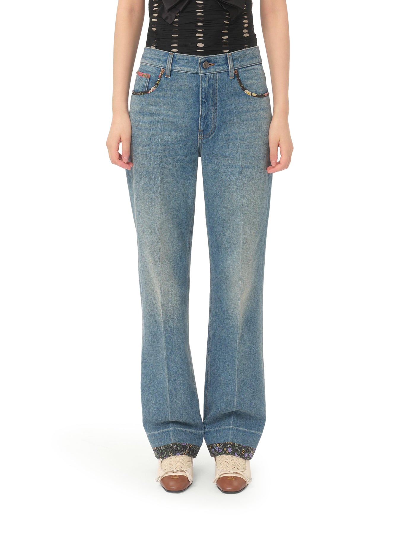 Valentino Garavani Blue Denim Trousers for Women - Medium Wash High Waist Slim Fit Jeans | Perfect for Casual Outings, Office Wear & Date Nights