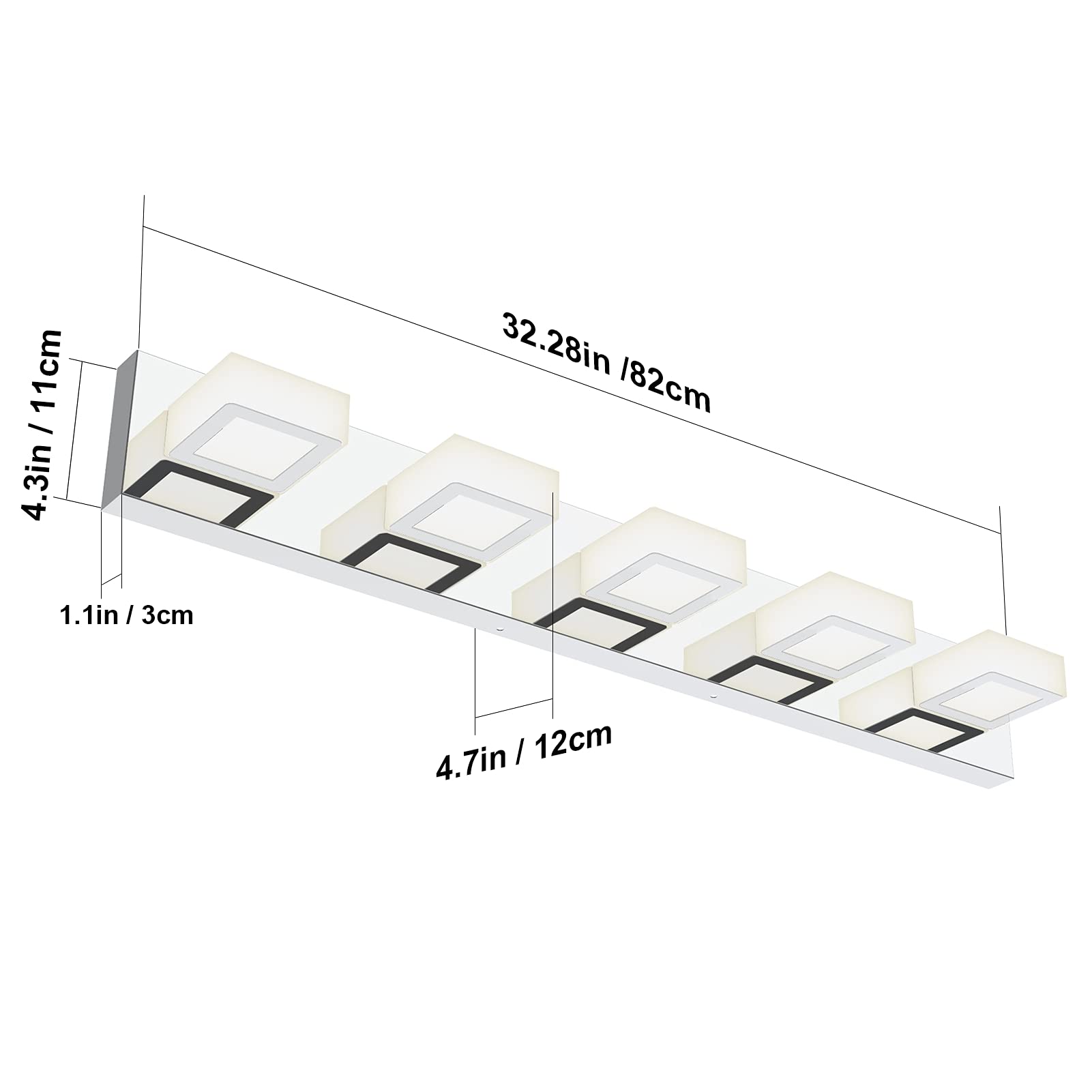 Ralbay Modern Chrome LED Bathroom Vanity Light Fixture - 5-Light Acrylic Vanity Lighting for Mirror, Natural White Light - Perfect for Bathroom, Powder Room, and Dressing Area Makeup Lighting