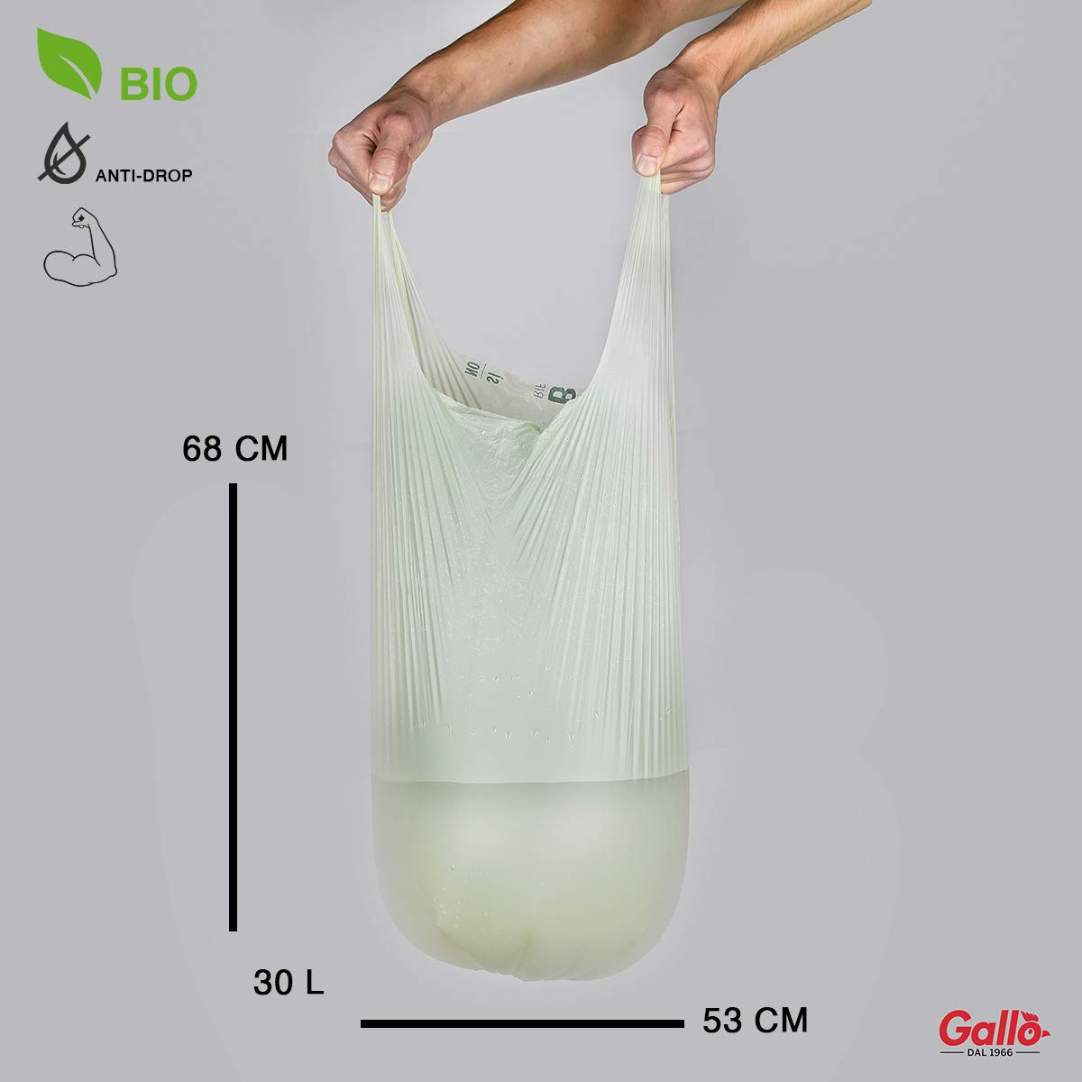 Eco-Friendly 30-Pack Biodegradable Grocery Bags with Handles - 53 x 68 cm (30 Liters) - Strong & Reusable Shopping Bags for Groceries, Laundry & Storage