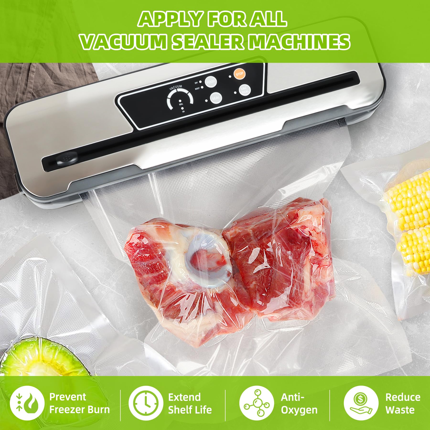 HytusCooking Pre-Cut Vacuum Sealer Bags (150 Pack) - Heavy Duty Embossed Commercial Grade Food Storage Bags for Sous Vide, Meal Prep & Freezing - BPA-Free Gallon (11