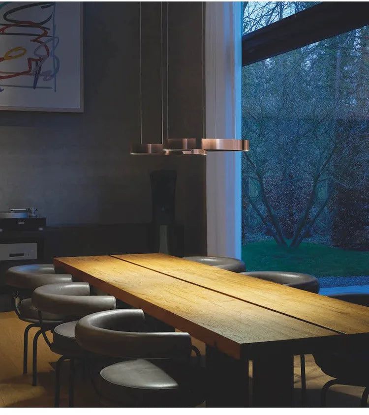 Modern Minimalist Ring Chandelier Light Fixture - Aluminum Plated for Dining Room, Living Room & Bedroom Lighting