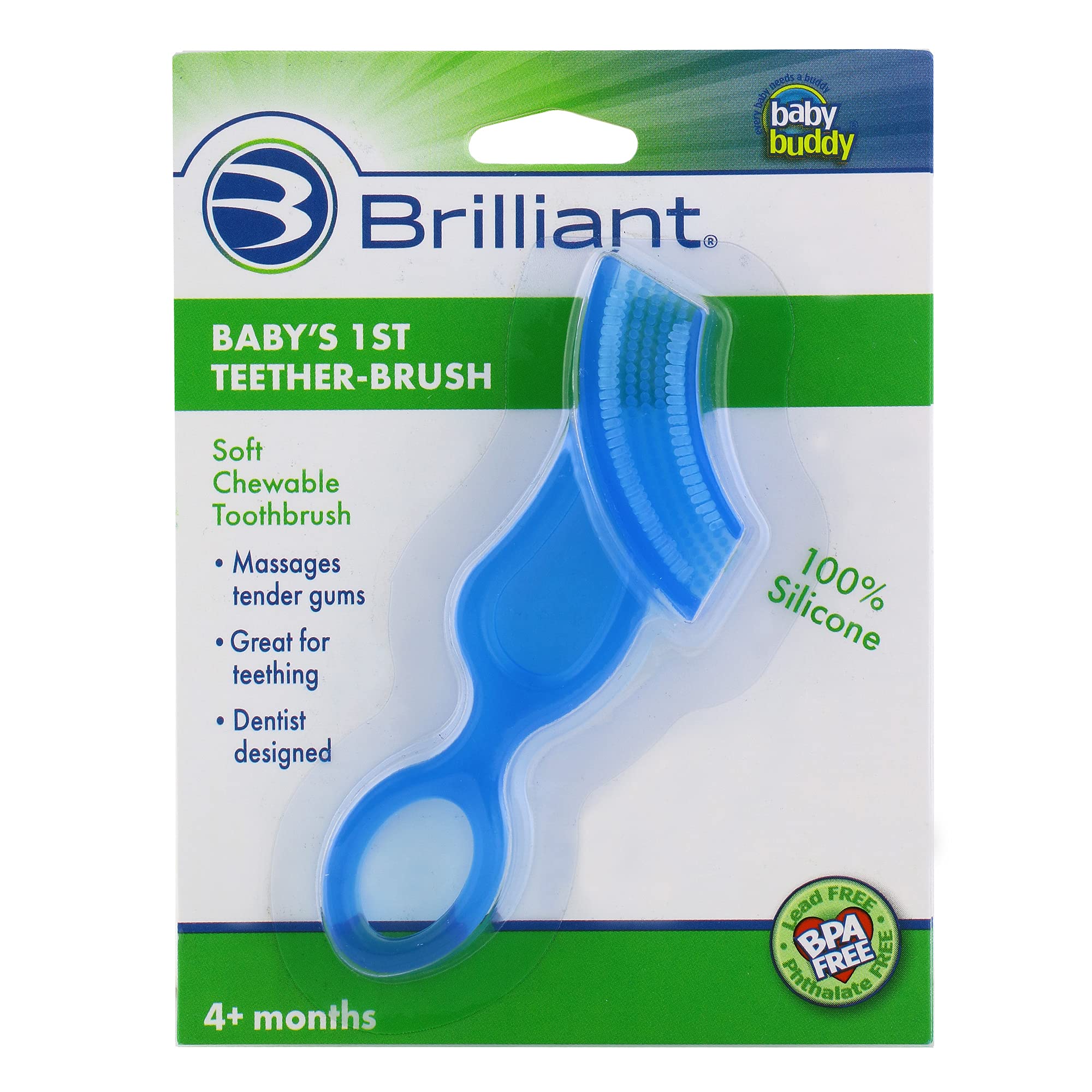 **Baby's First Toothbrush - Soft Silicone Bristles for Gentle Teeth & Gum Cleaning | Safe for Infants 4+ Months | Blue (1 Pack) | Perfect for Early Oral Care & Teething Relief**