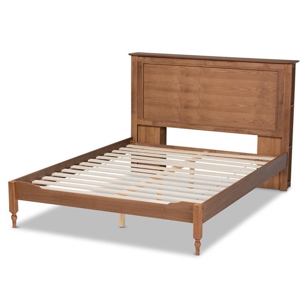 Baxton Studio Danielle Full Size Platform Storage Bed with Built-In Shelves - Rustic Ash Walnut Brown Wood - Traditional & Transitional Style for Bedroom, Guest Room, or Small Space