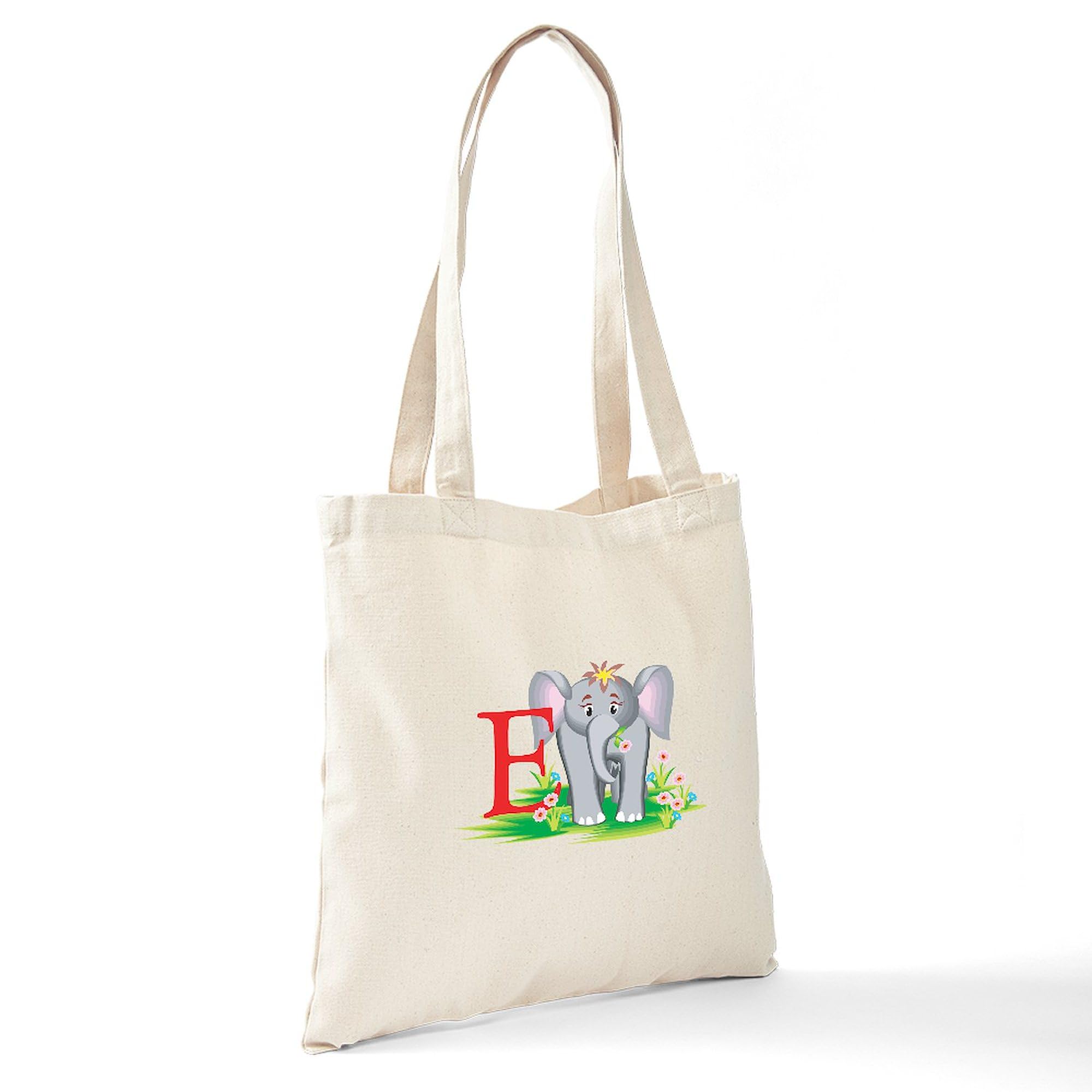 E For Elephant Canvas Tote Bag - Natural Reusable Shopping Bag for Groceries, Beach & Everyday Use | Eco-Friendly Cotton Tote by CafePress