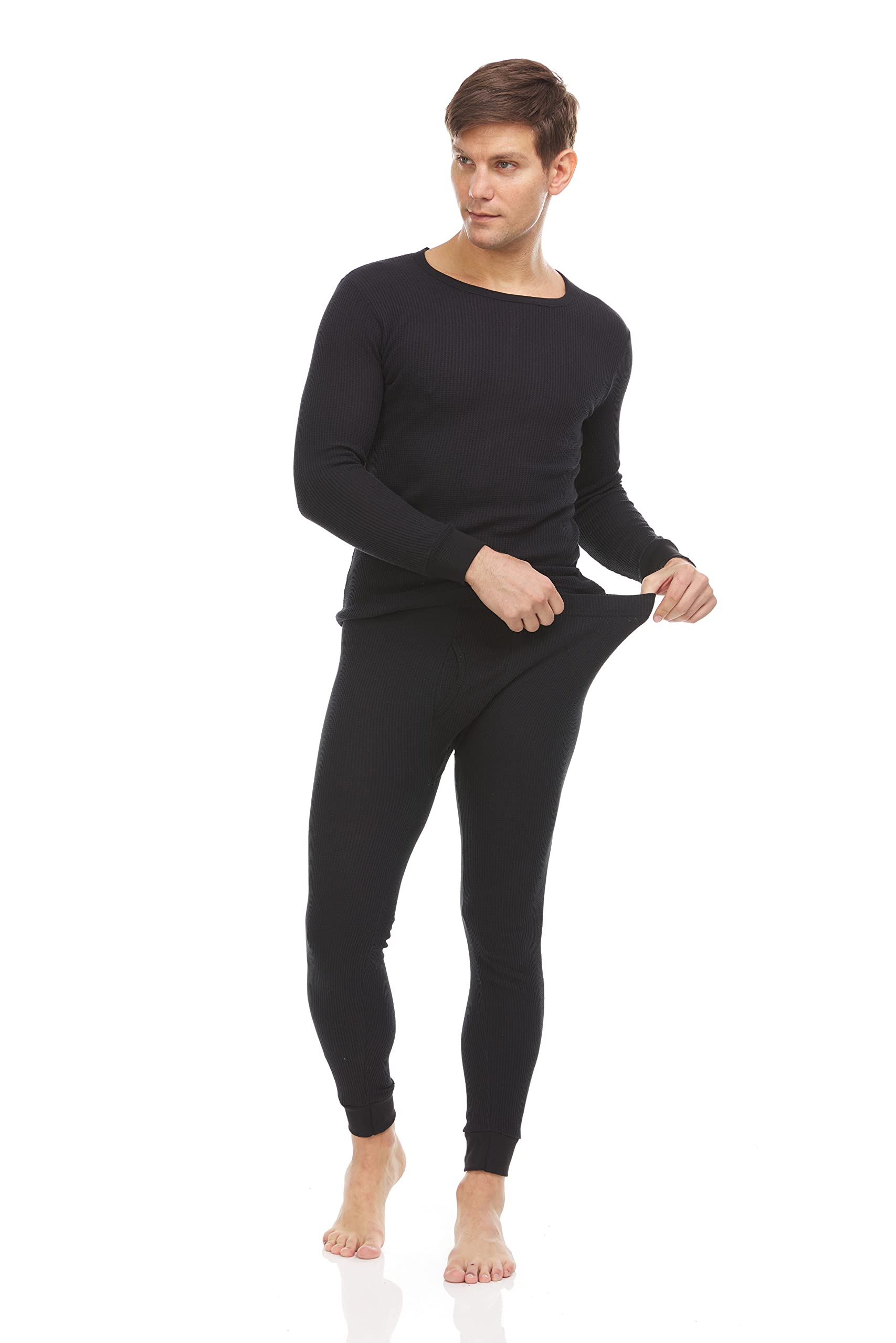 2-Pack Men's Thermal Underwear Set - Cotton Base Layer Long Johns Top & Bottom for Winter, Cold Weather - Solid Colors - Ideal for Skiing, Hiking, and Outdoor Activities