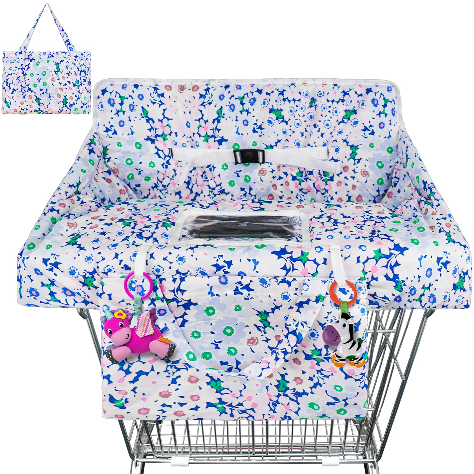 Floral Shopping Cart Cover & High Chair Cover - Portable 2-in-1 Baby Safety Harness with Clear Phone Pouch | Perfect for Grocery Stores, Restaurants & Travel