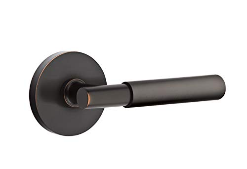Emtek Passage Set with Disk Rosette and Myles Lever - Left Hand, Oil Rubbed Bronze Finish for Interior Doors | Perfect for Bedrooms, Bathrooms, and Closets