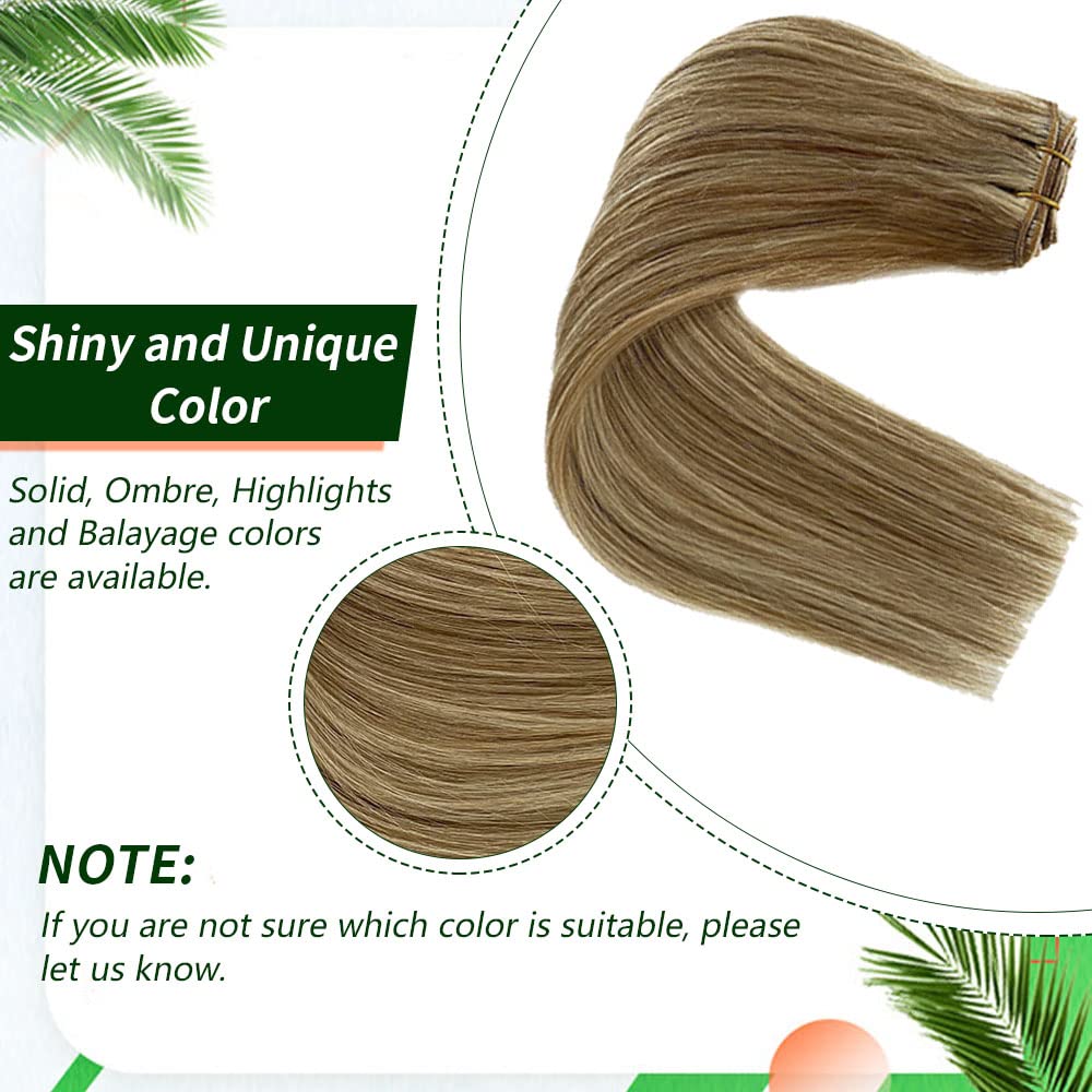 24 Inch Blonde Highlights Sew-in Hair Extensions | 120g Double Weft Remy Human Hair | Ash Brown to Platinum Blonde | Full Head Real Human Hair Wefts for Styling, Parties & Daily Wear