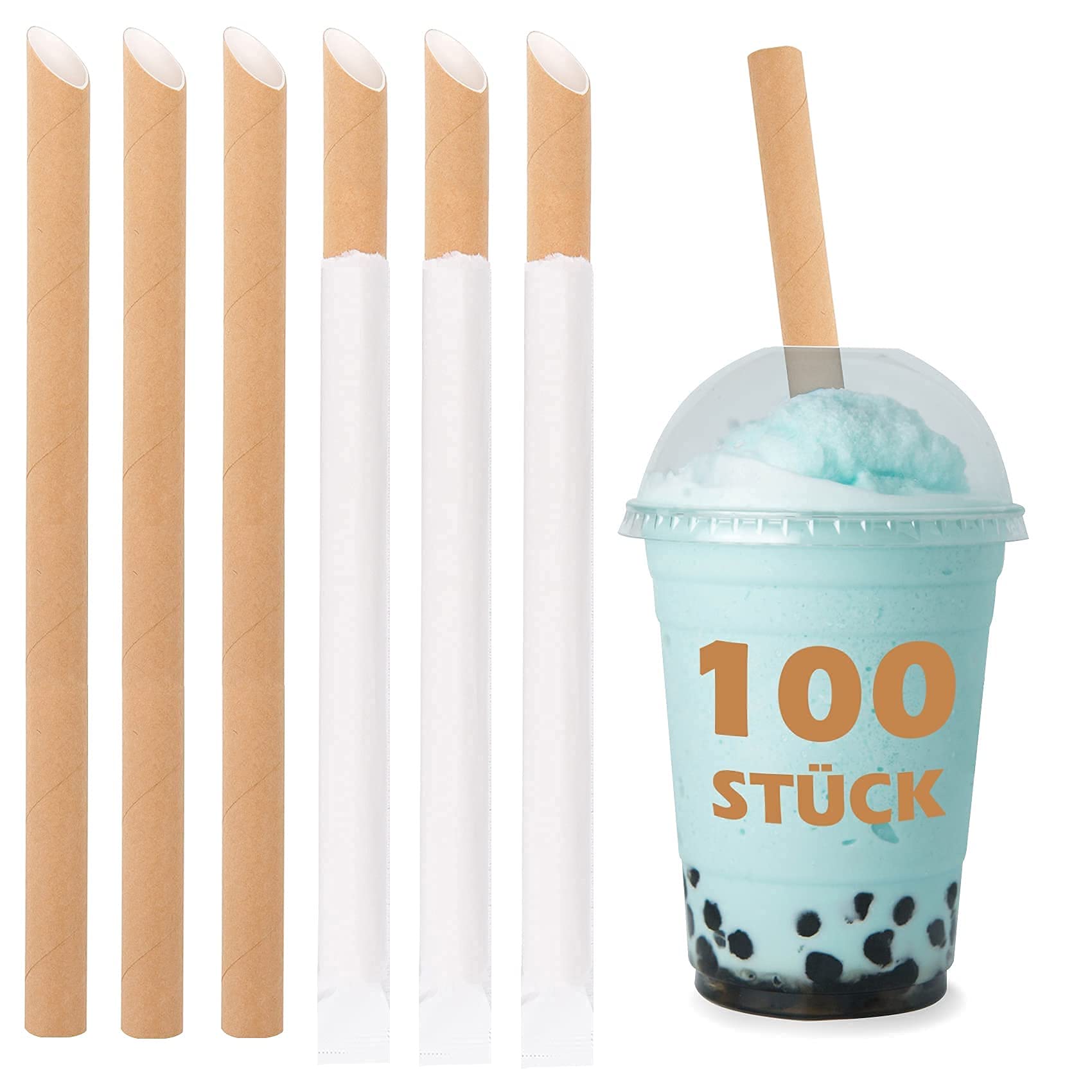 Adiya 100-Pack Biodegradable Kraft Paper Straws for Bubble Tea & Boba | Eco-Friendly, Dye-Free Disposable Drinking Straws | Perfect for Smoothies, Milkshakes & Cold Beverages at Home, Cafes & Parties