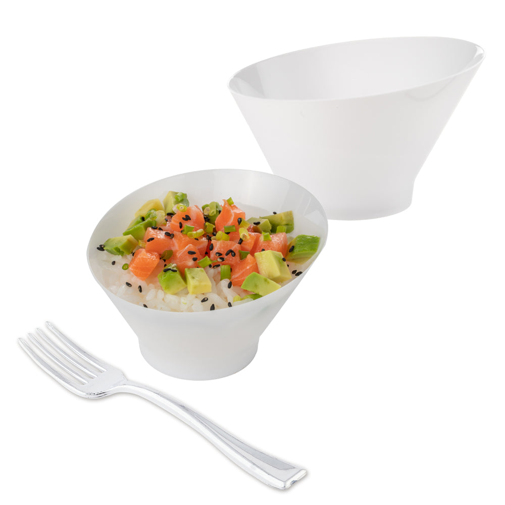 100-Pack 5 oz White Plastic Round Inclined Bowls with 100-Pack 4