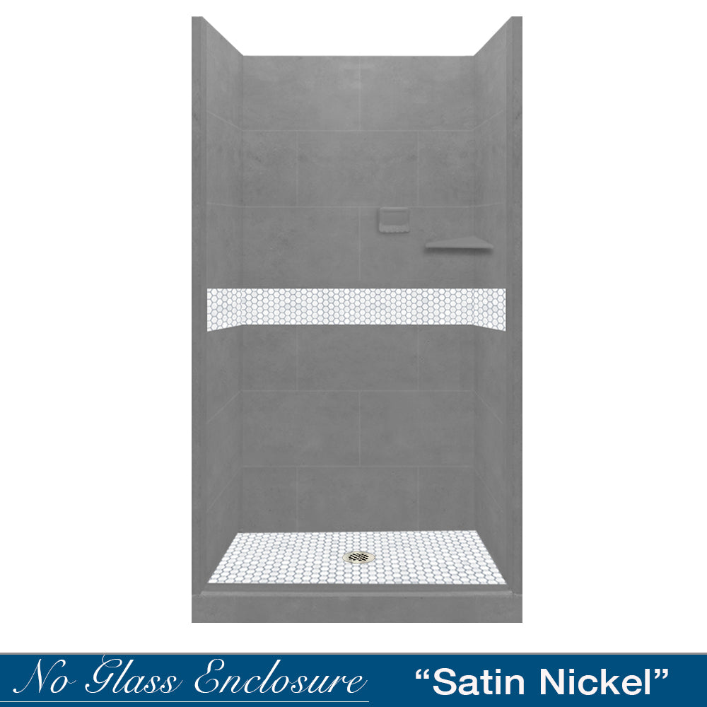 Alcove Wet Cement Sistine Stone & Pearl Hex Mosaic Tile - DIY Shower Remodel Kit for Bathroom Backsplash, Flooring, and Accent Walls