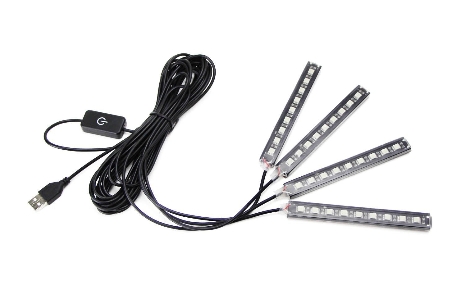 4-Piece Ice Blue LED Ambient Lighting Kit for Car Interior - 5V USB Powered - Enhance Your Vehicle's Mood Lighting for Night Driving & Custom Decoration