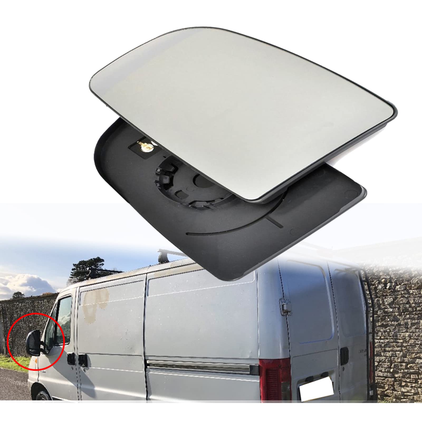 Heated Side Mirror Glass Replacement for Citroen Relay, Peugeot Boxer, Fiat Ducato (2006-2021) - Durable Rearview Mirror Lens for Winter Driving & Enhanced Visibility