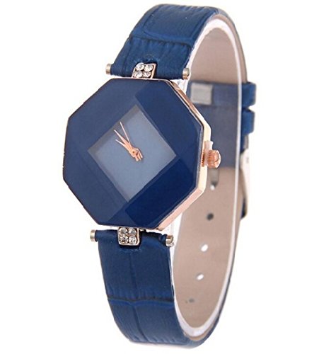 ITHANO Diamond Cut Glass Blue Strap Analog Blue Dial Women's Wrist Watch - ITDCBL02 | Elegant Fashion Accessory for Casual Wear, Office & Special Occasions