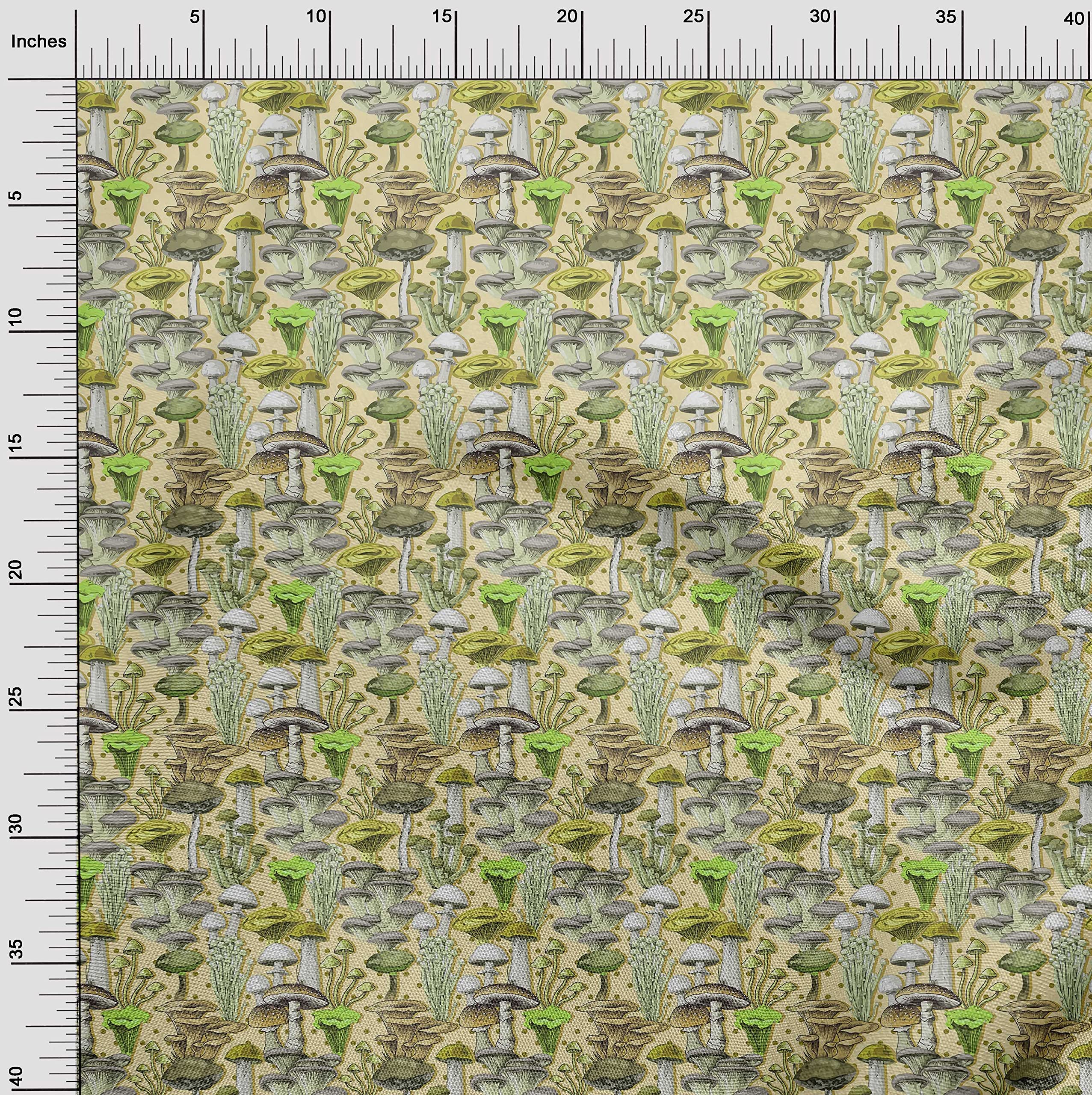 oneOone Rayon Yellow Mushroom Print Fabric by The Yard - 56 Inch Wide DIY Sewing Material for Clothing, Dresses & Home Decor Projects