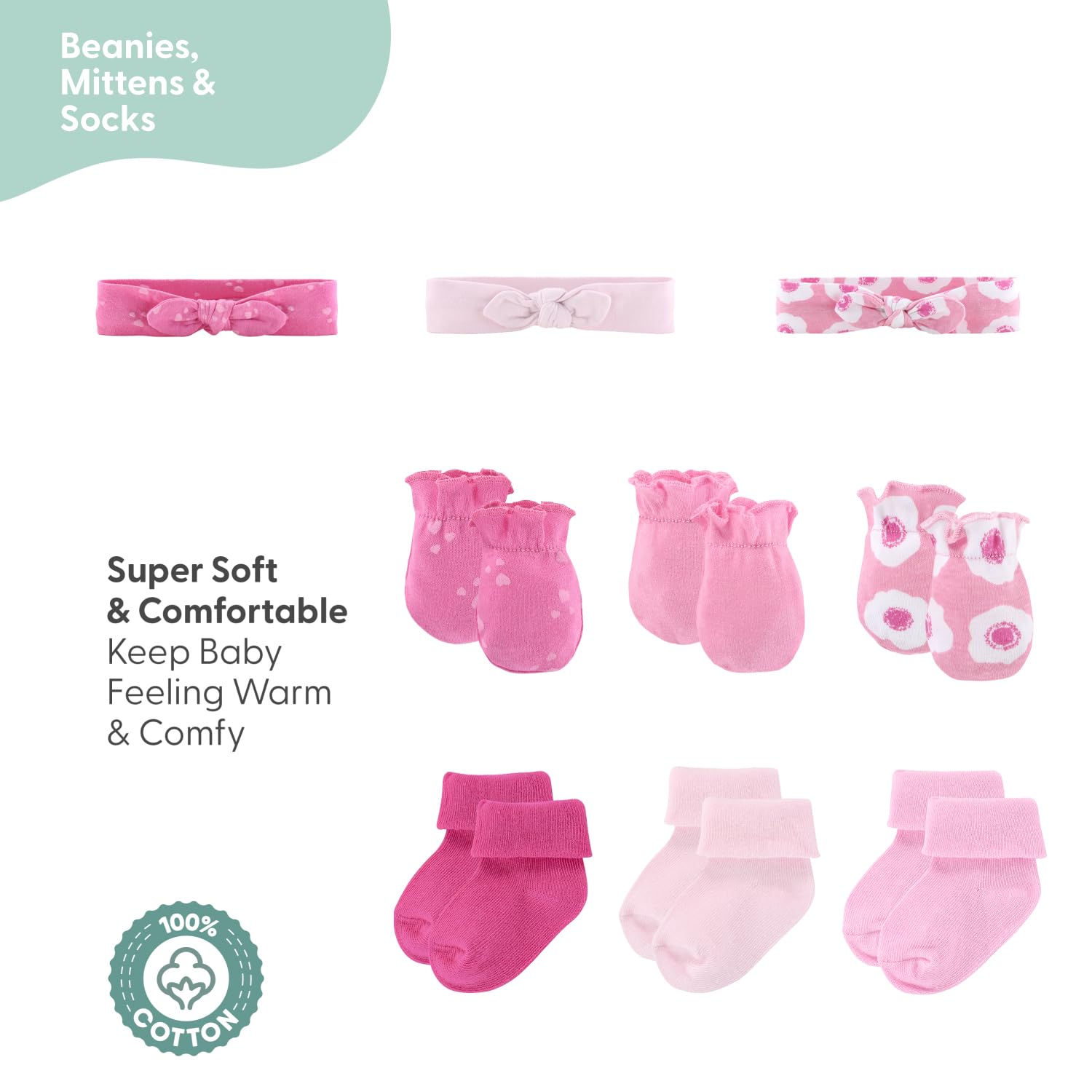 Peanutshell Baby Girl Layette Gift Set - 16-Piece Newborn to 9 Months Outfit Collection in Pretty Pink | Perfect for Baby Showers, Newborn Photos & Special Occasions