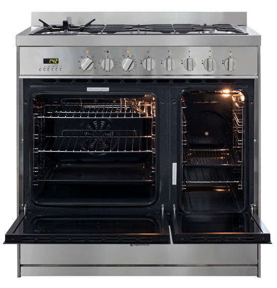 900mm Freestanding Dual Oven Stove - 1.5 Oven Capacity, Stainless Steel FS9S53 | Perfect for Large Family Kitchens & Holiday Cooking